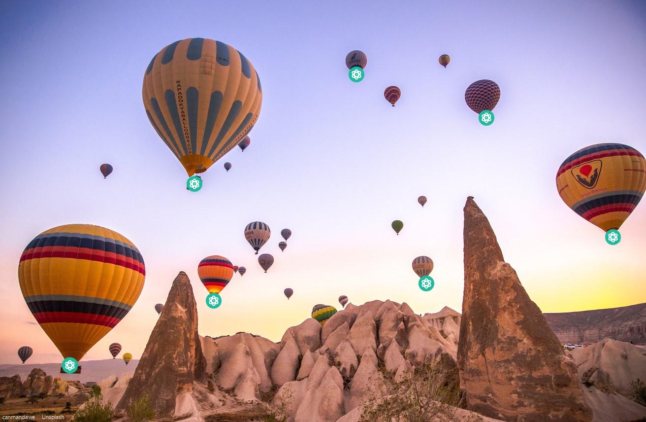 Foto van de thinglink met luchtballonnen op de achtergrond